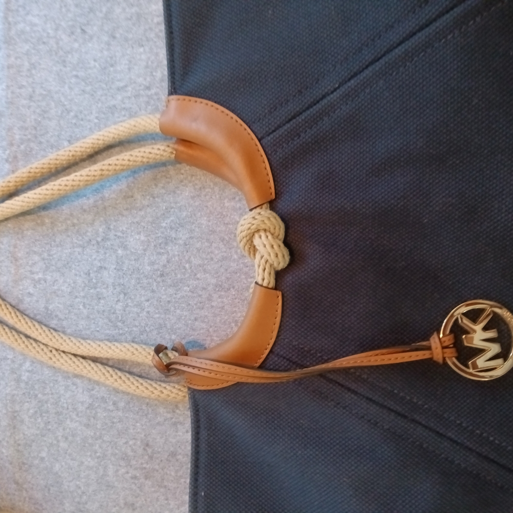 Michael Kors Blue and Tan Satchel/Tote with Signature Emblem - Picture 5 of 8